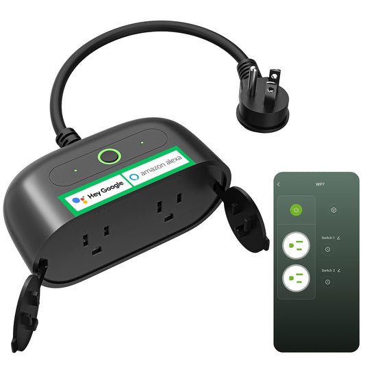 GHome Smart Outdoor Smart Plug, Smart Home Wi-Fi Outlet with 2 Sockets, IP64 Weather Resistance, Compatible with Alexa, Google Home & SmartThings, No Hub Required