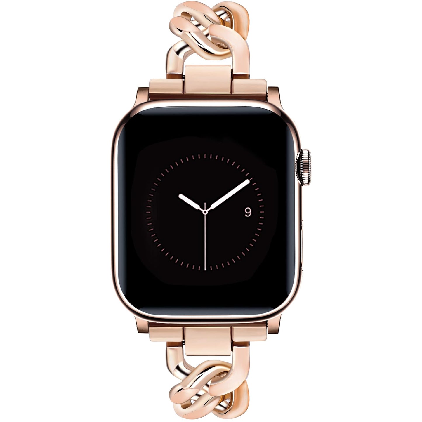 JR.DM Rose Gold Watch Bands for Women Compatible with Apple Watch Band 38mm 40mm 41mm 42mm (S10) Adjustable Metal Cowboy Steel Single Chain Bracelet for iWatch Series 10/9/8/7/6/5/4/3/2/1/SE (No Case)