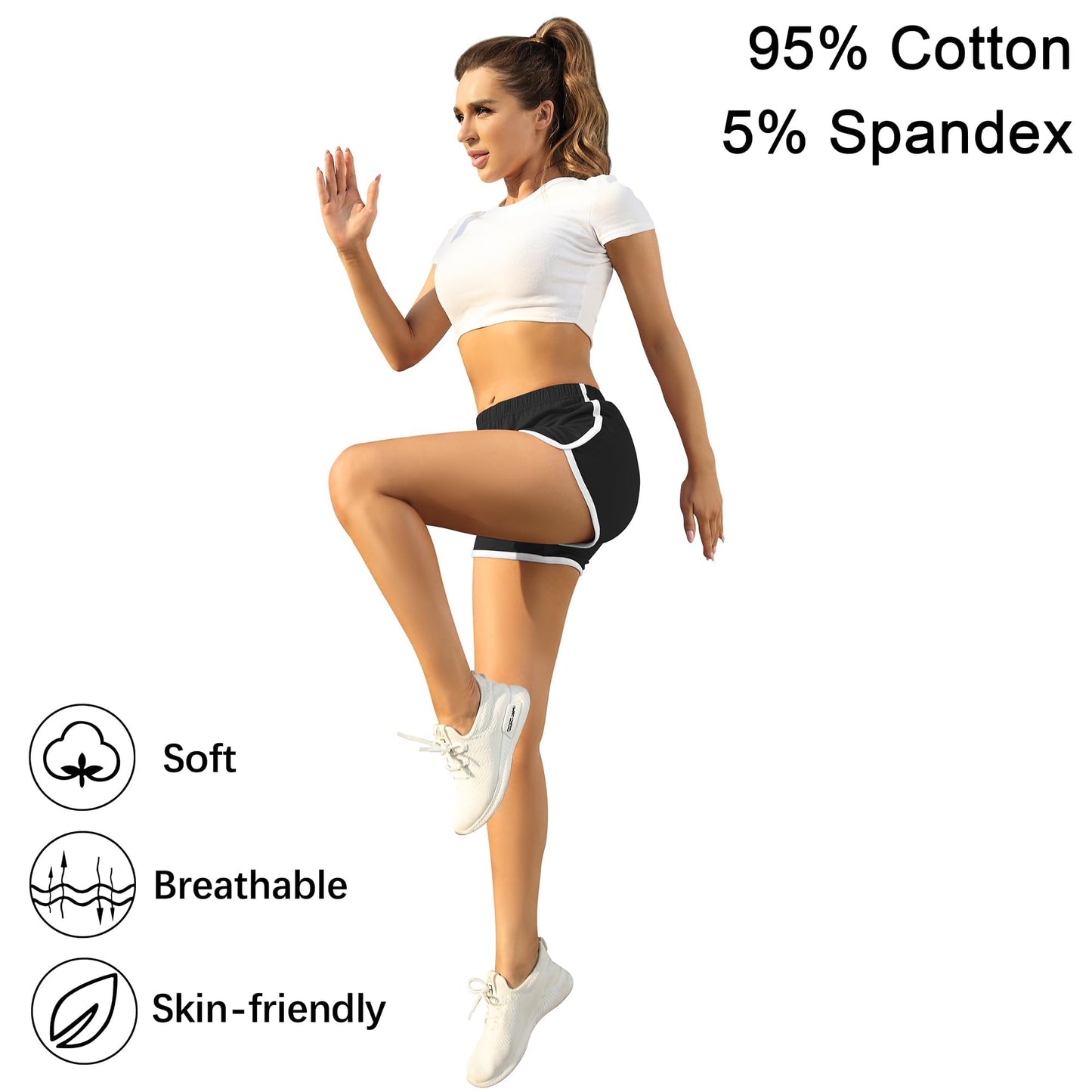 URATOT Women's Cotton Shorts Gym Shorts Yoga Shorts Summer Running Active Shorts Dance Elastic Shorts, Pack of 2 Black, Army Green