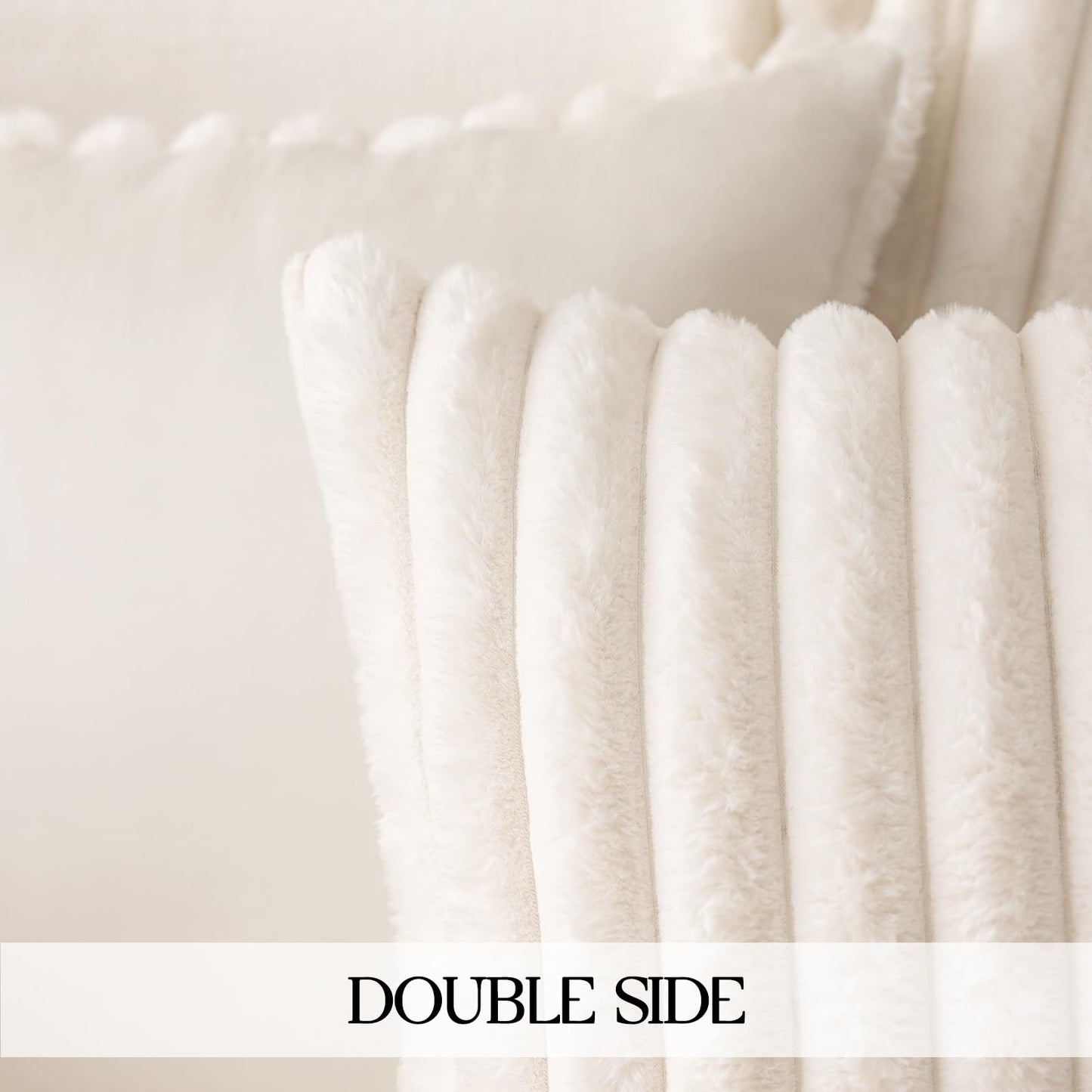 MOSAYT Faux Fur Throw Pillow Covers 18x18, Set of 2, Plush Velvet Soft Pillow Case,Fluffy Striped Decorative Couch Pillow Covers for Sofa, Bedroom, Living Room(White)