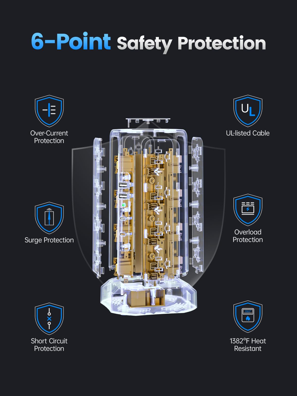 Power Strip Tower Surge Protector with 4 USB Ports (PD 20W), 6FT Extension Cord with 16 AC Multiple Outlets, Charging Station Tower with Surge Protection for Home Dorm Office Supplies