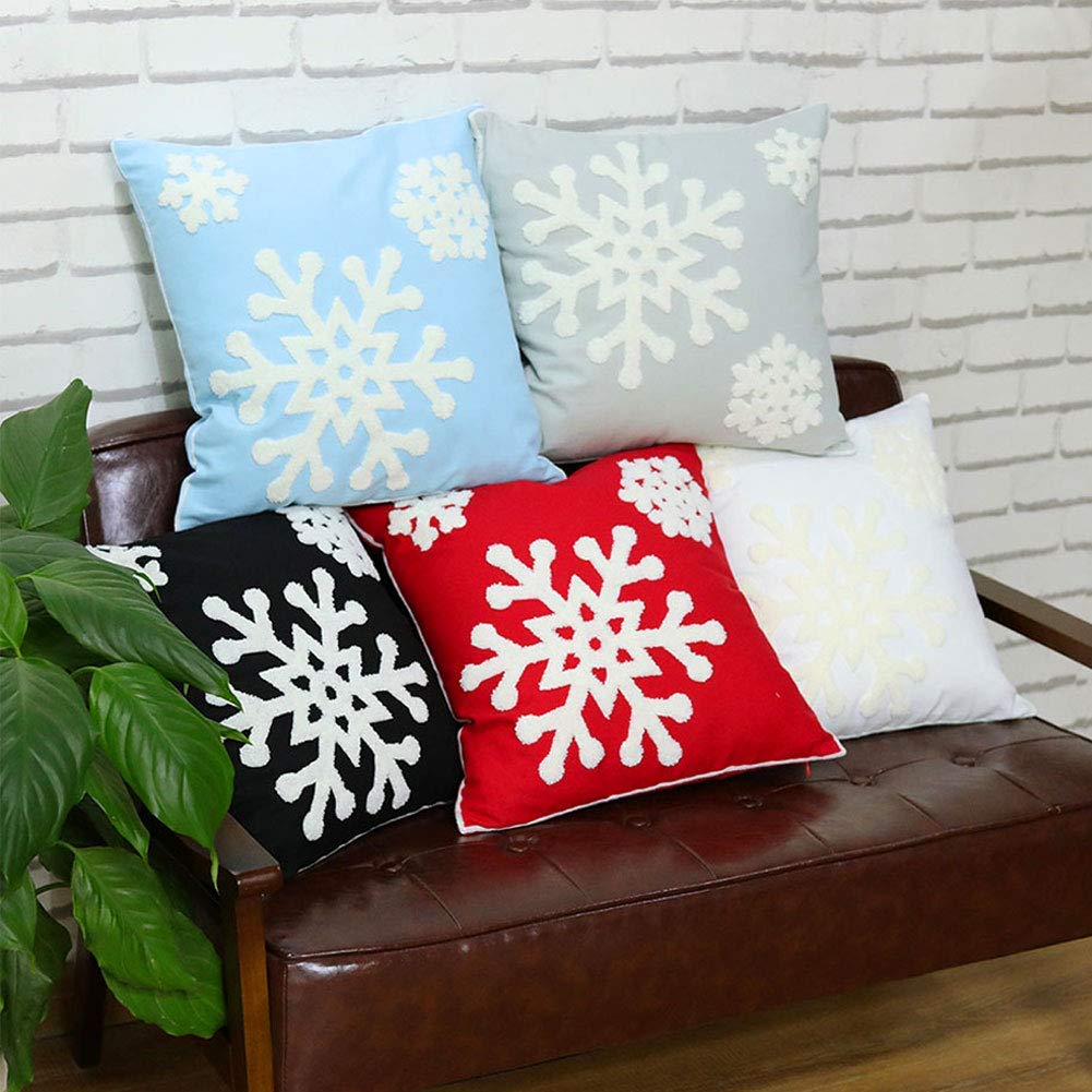 Elife Soft Square Christmas Snowflake Home Decorative Canvas Cotton Embroidery Throw Pillow Covers 18x18 Cushion Covers Pillowcases for Sofa Bed Chair (1 Pair, Grey)