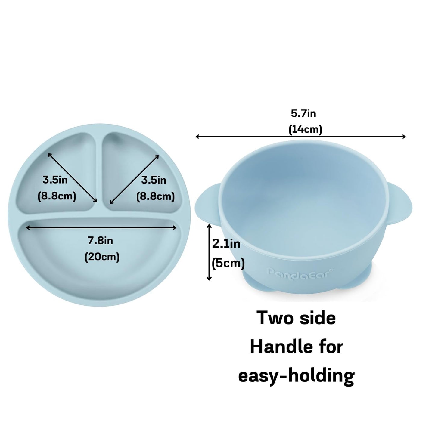 PandaEar Silicone Baby Feeding Set | 11PCS Baby Led Weaning Supplies Self Feeding Utensils | Divided Suction Plate Bowl Bibs Sippy Cup with Baby Food Pouch Snack Container Spoons Forks, Blue