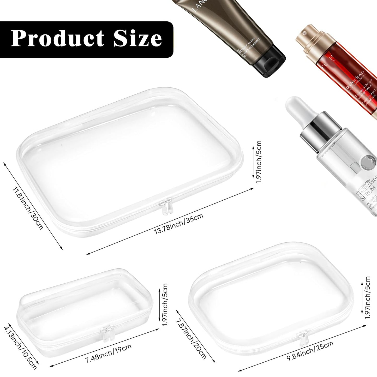 Nexorionar Clear Hard Shell Zipper Case, Zippered Pouch, Plastic Storage Containers for Small Toiletry Items, Toys, Building Blocks, Puzzles, Cosmetics & Stationery (Set of Large, Medium, Small)
