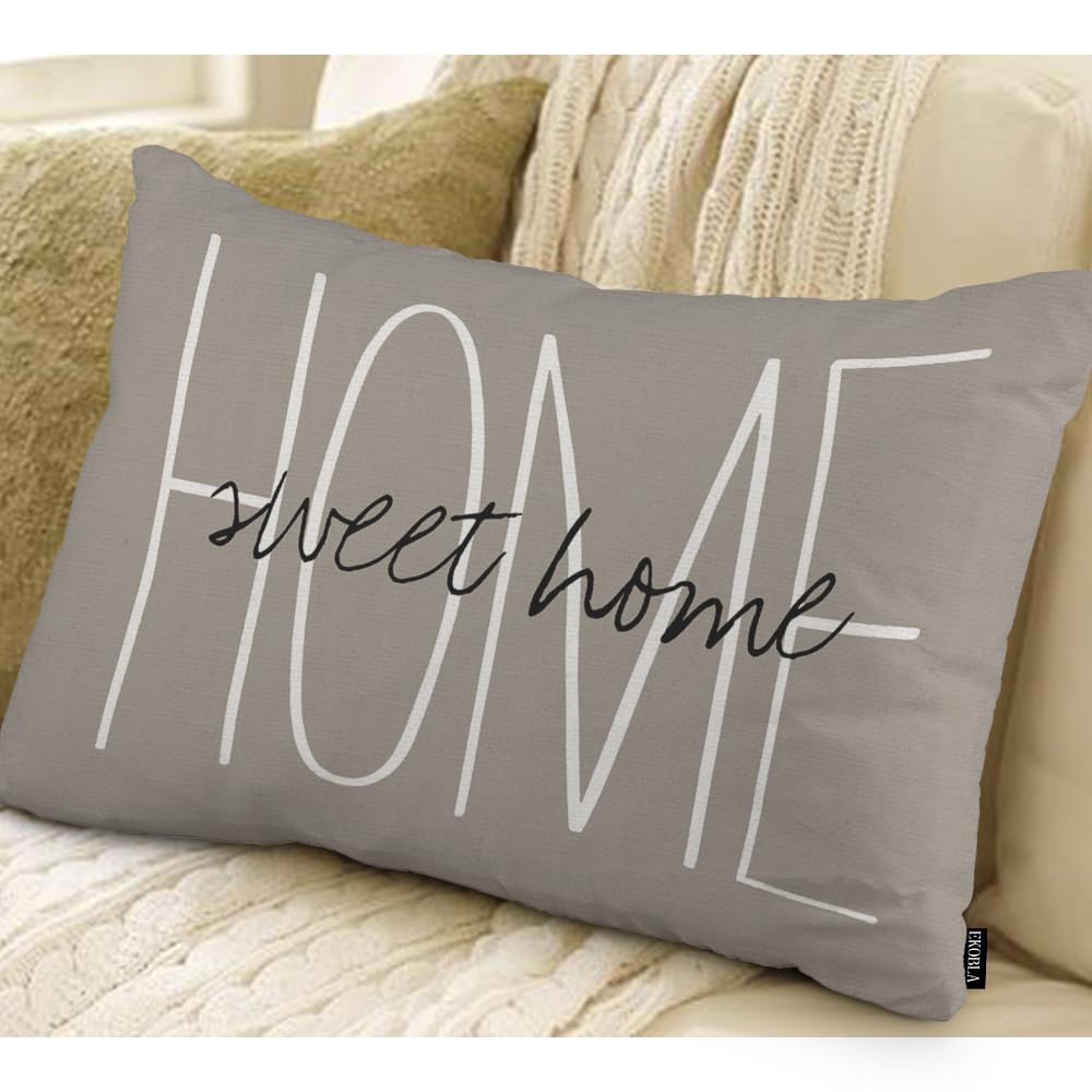 EKOBLA Decorative Pillow Cover Home Sweet Rustic Chic Quote Farmhouse Rectangle Cushion Cover Pillowcases Cotton Linen Cushion Cover 12x20 Inches