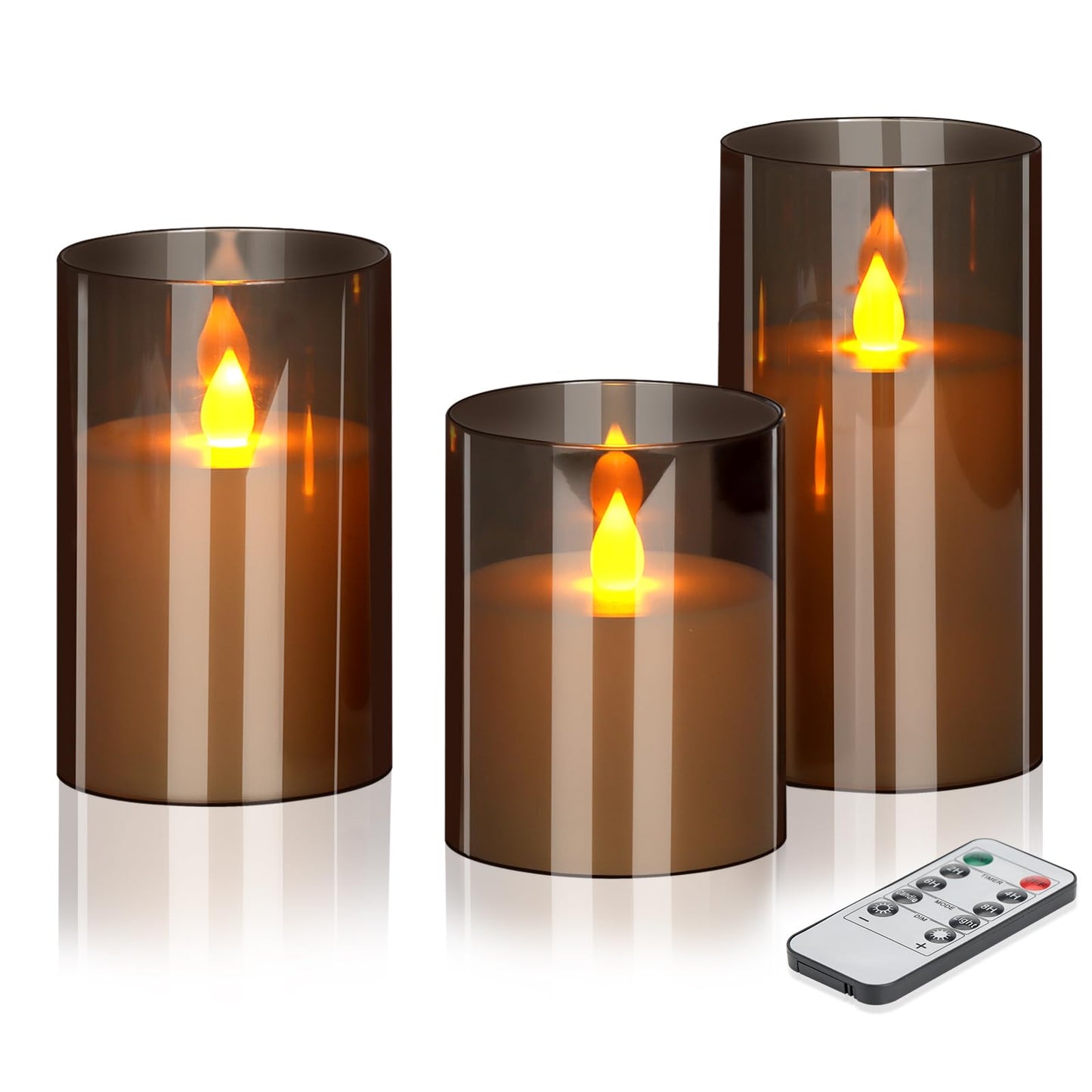 wemarry Flameless LED Candles with Remote Set of 3 Battery-Operated Acrylic Gray Pillars, 4", 5", 6" x 3" Diameter Flickering Effect with Timer Ideal for Home Décor Weddings Parties, Restaurants