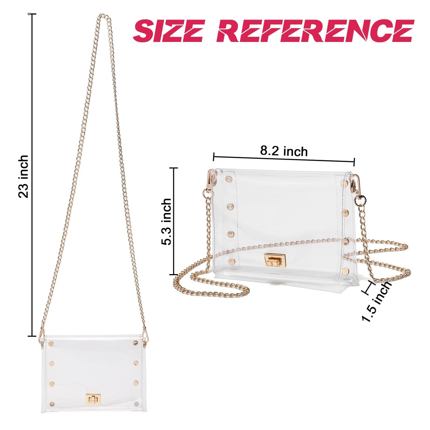 YueBags Small Clear Purse Stadium Approved for Women,Cute Clear Crossbody Bag for Sports Event,Concert,Gameday(Gold)