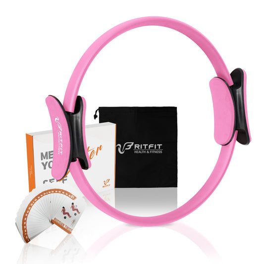 RitFit Pilates Ring Circle - 14 Inch Magic Fitness Circle for Toning Inner & Outer Thighs, Bonus Workout Guide Included (Pink)