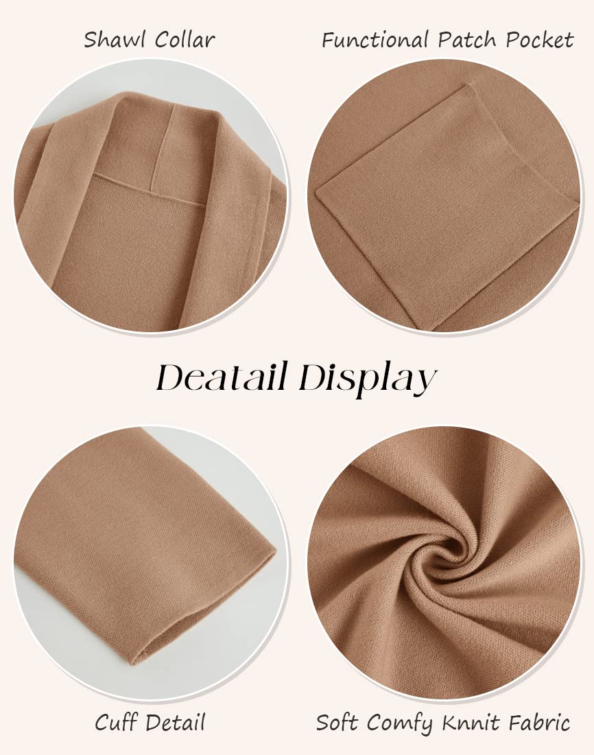 Womens Long Sleeve Maxi Cardigan Open Front Oversized Knitted Sweater Coat Casual Lapel Warm Overcoat with Pockets Camel