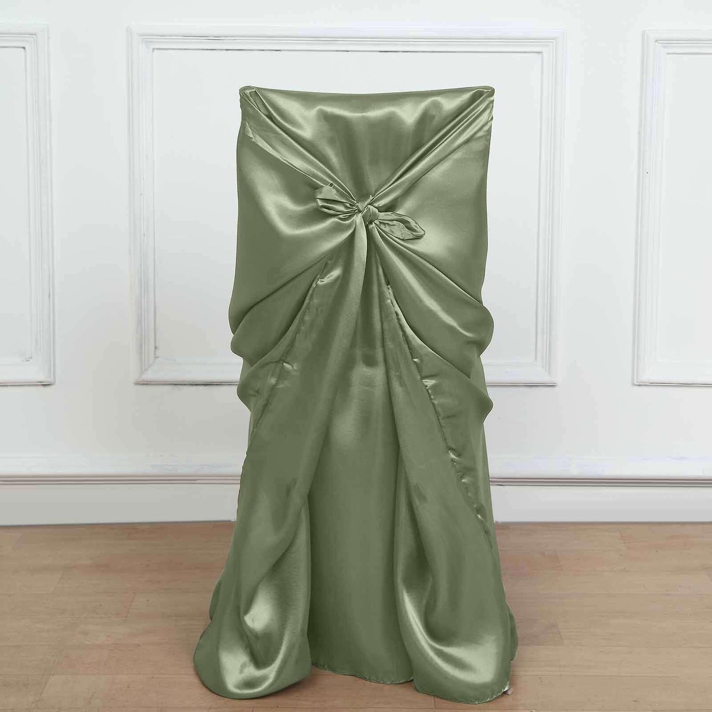 Efavormart Dusty Sage Green Chair Covers for Party 1 PCS Satin Self Tie Universal Banquet Wedding Folding Chair Cover for Dining Chairs Washable Slipcovers for Outdoors Events
