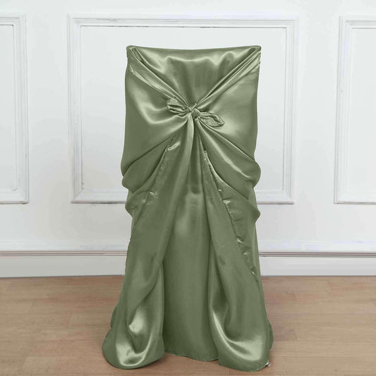 Efavormart Dusty Sage Green Chair Covers for Party 1 PCS Satin Self Tie Universal Banquet Wedding Folding Chair Cover for Dining Chairs Washable Slipcovers for Outdoors Events