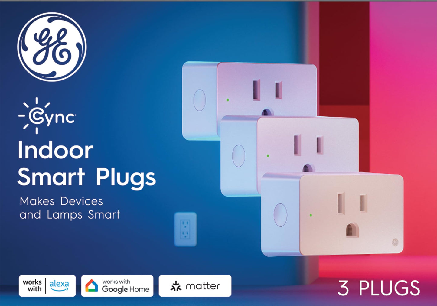 Cync Indoor Smart Plug, WiFi Outlet Socket, Voice Control Outlet, Matter Compatible, Compatible with Alexa and Google Home (3 Pack)