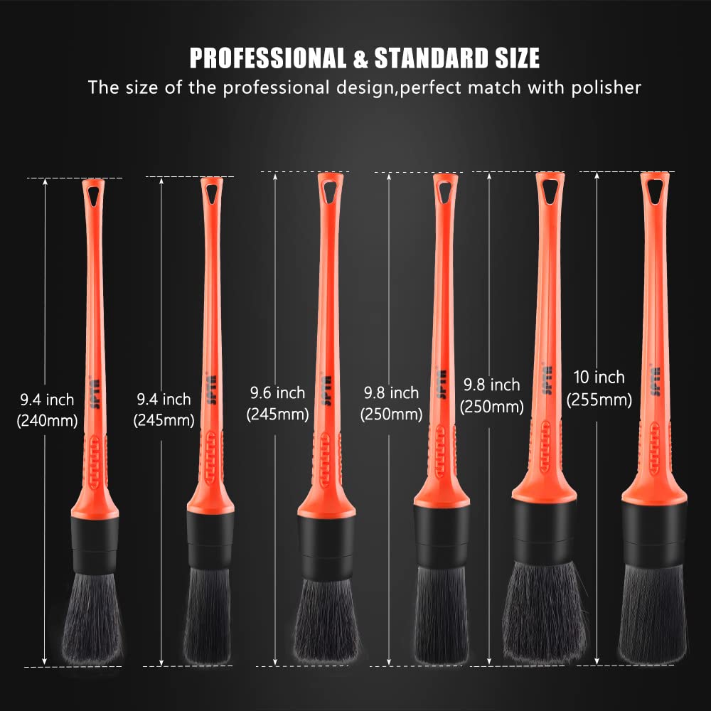 Car Detailing Brush Kit, 6Pcs Auto Boar Hair Detail Brush Set Automotive Interior Exterior No Scratch Microfiber Detailing Brushes for Cleaning Air Vents, Engine Bays, Dashboard & Wheels -BRFCD15