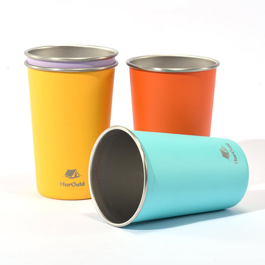 HurOutd 4 Pack Stainless Steel Cups 16oz - Colorful Stackable Metal Drinking Glasses for Camping, Travel, Shatterproof Tumblers