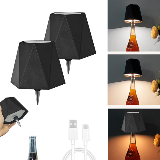JKEYES 2Pcs Wireless Bottle Lamp 3 Color Stepless Lamp 5000mAh Battery Powered Table Lamp Cordless Table Lamp, Rechargeable LED Desk Lamp for Bedroom, Restaurant & Bar, Gifts(Black)