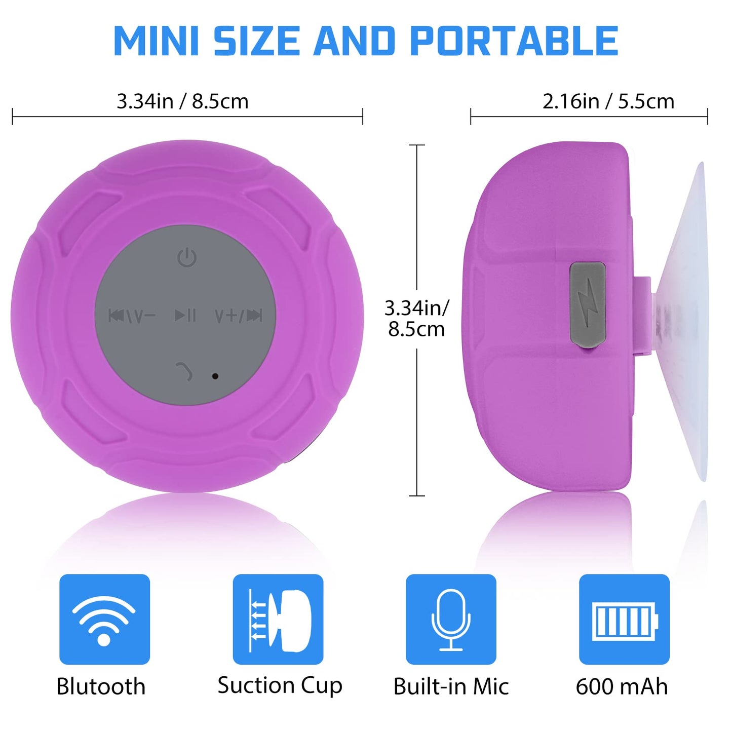 Annlend Bluetooth Shower Speaker Waterproof Portable Wireless Water-Resistant Speaker Suction Cup,Built-in Mic Speakerphone for iPhone Phone Tablet Bathroom Kitchen - Purple