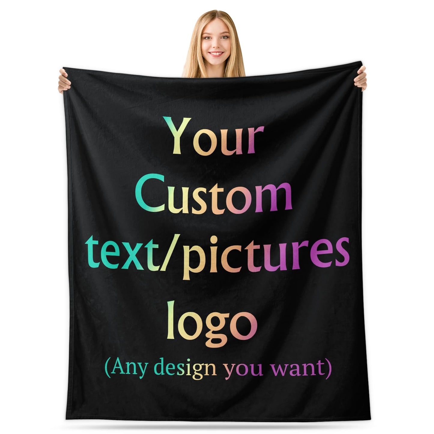 Custom Blanket with Your Design Text Logo Picture, Personalized Logo Blanket Bulk, Fully Customizable Flannel Throw Blankets for Business Team Company Employee Appreciation Bulk Gifts (1, 40"x 50")