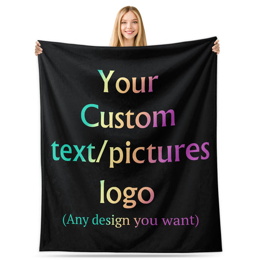 Custom Blanket with Your Design Text Logo Picture, Personalized Logo Blanket Bulk, Fully Customizable Flannel Throw Blankets for Business Team Company Employee Appreciation Bulk Gifts (1, 40"x 50")