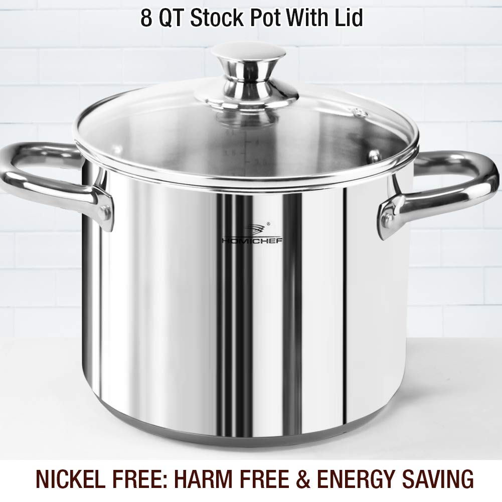 HOMICHEF 14-Piece Nickel Free Stainless Steel Cookware Set - Nickel Free Pots and Pans Set - Non-Toxic, Healthy Induction Cookware