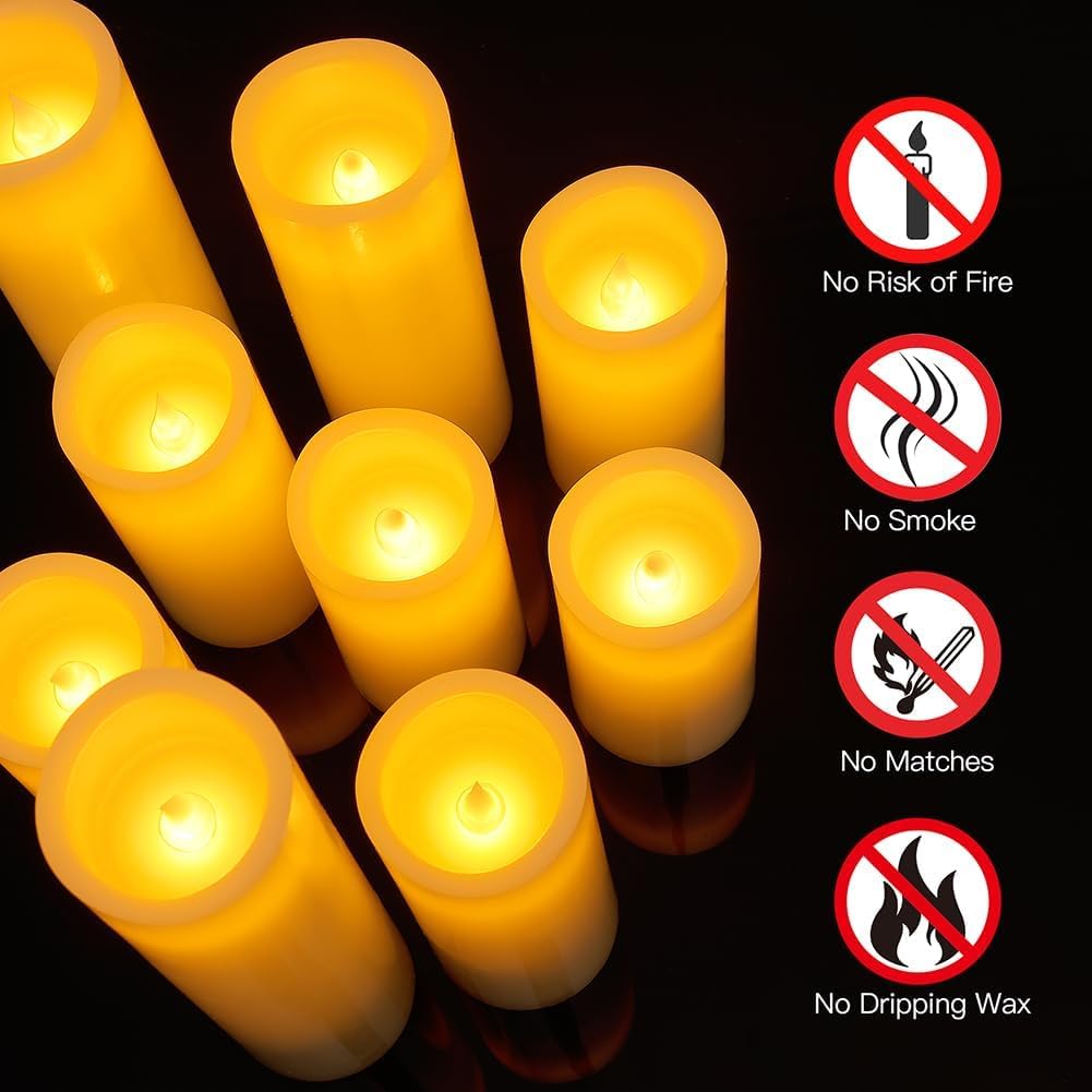 Unieasy Flameless Candles Battery Operated LED Candles with Timer and Remote, Pack of 9 Real Wax Pillar Candles Flickering Candle for Home & Holiday Romantic Decor,(H4.5"4.9"5.8"6.8"7.9"8.6" x D2.3")