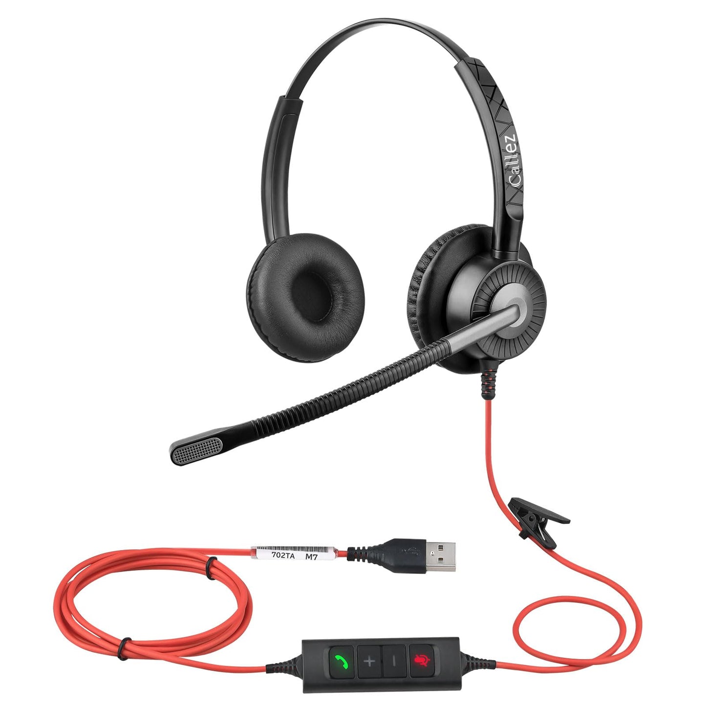 Callez USB Headset with ENC Dual Mic Noise Cancelling for PC Laptop Mac, Computer Headset with MS Teams Call Button Wired Stereo Headphones for Teams Zoom Home Office Work Call Center