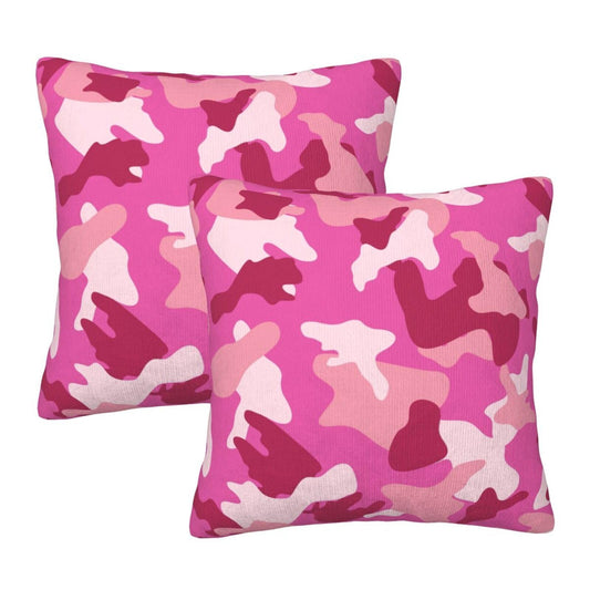 Perinsto Military Camouflage Pink Throw Pillow Covers Set of 2 Army Camo Decorative Pillowcases Soft Cushion Covers for Sofa Couch Bed Home Decor, 18"X18"