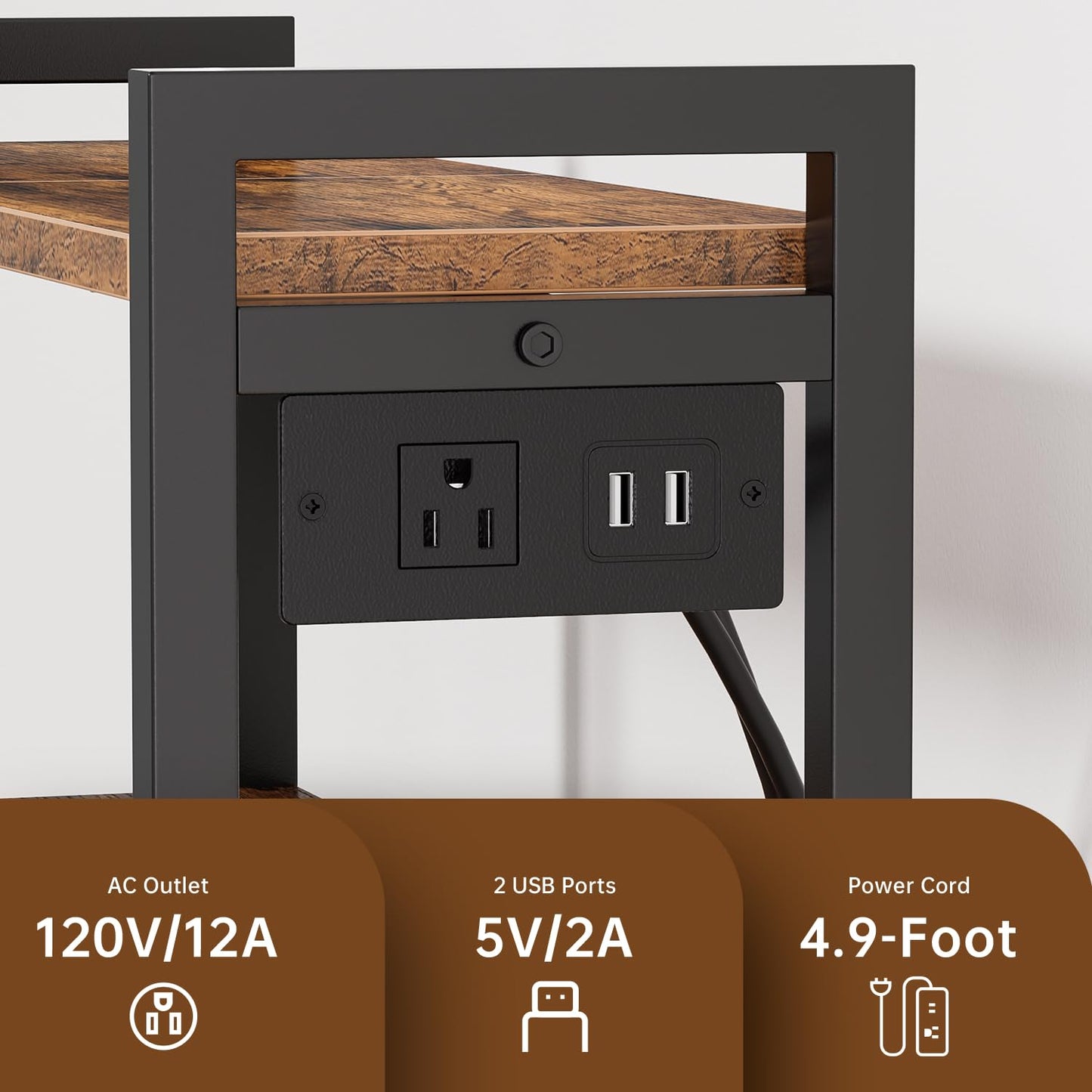 Asgolion Large Printer Stand with Storage, 4 Tier Table with Wheels for Home Office, Beside Desk for Printer, Scanner, Fax, Rustic Brown