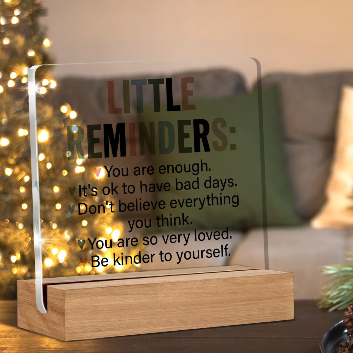 Inspirational Motivational Gifts Employee Appreciation Gifts Little Reminders You are Enough Clear Desk Decorative Sign Acrylic Sign With Wooden Stand for Office Desk Table Shelf