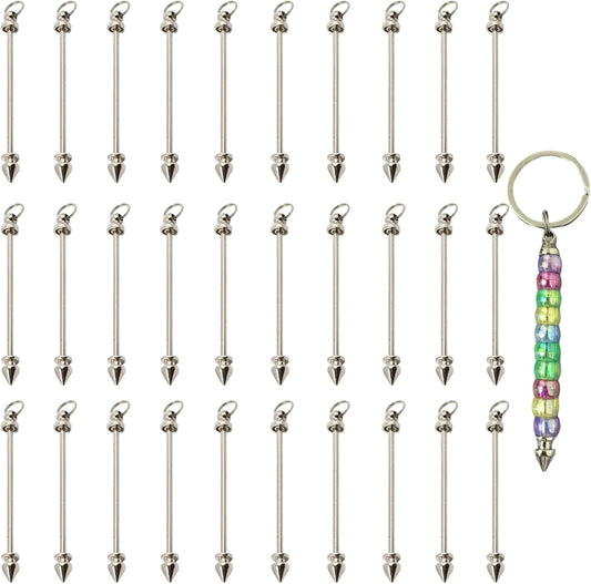 30 Pcs Beadable Keychain Bars Blanks Keychain - Making Supplies for DIY Crafts Jewelry Making Key Chain Bars Accessories - Suitable for Beads with a Pore Diameter of 2.5mm