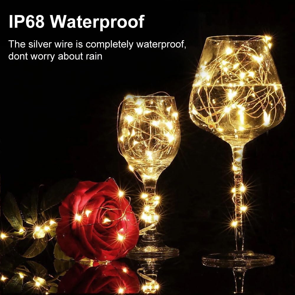 4 Pack Christmas Fairy Lights Battery Operated 16.4Ft 50 LEDs Silver Copper Wire Twinkle Lights with 2 Lighting Modes for Indoor Outdoor Wedding Holiday Yard Decorations (Warm White)