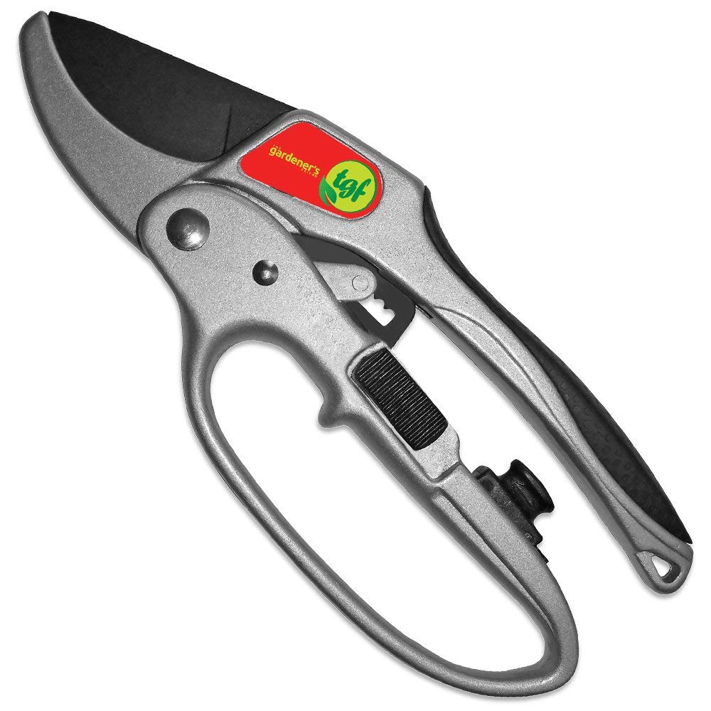 Ratchet Pruning Shears Gardening Tool – Anvil Pruner with Assisted Action – Ratcheting Pruners for with Heavy Duty, Nonstick Steel Blade – Garden Tools by The Gardener's Friend