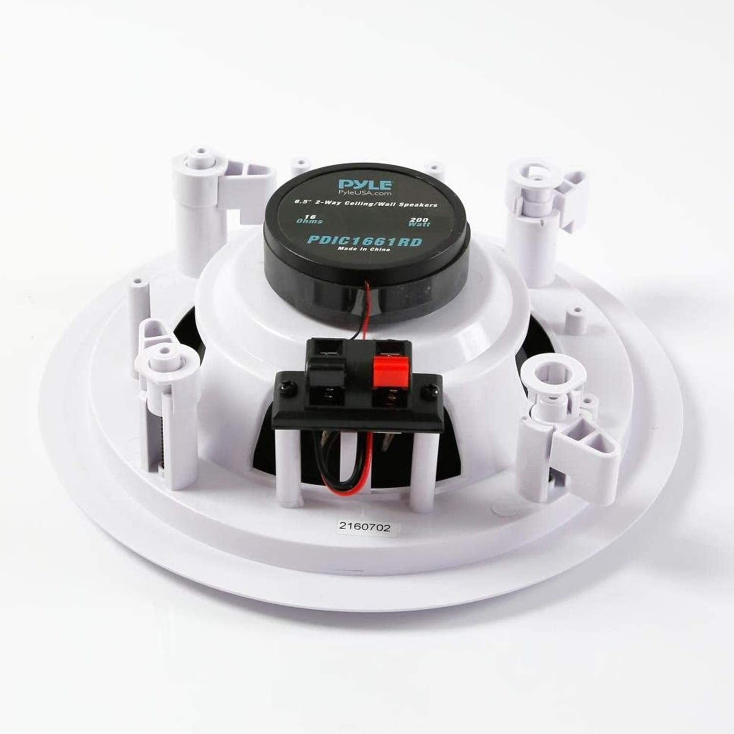 Pyle Pair 6.5” Flush Mount In-wall In-ceiling 2-Way Home Speaker System Spring Loaded Quick Connections Dual Polypropylene Cone Polymer Tweeter Stereo Sound 200 Watts (PDIC1661RD) White