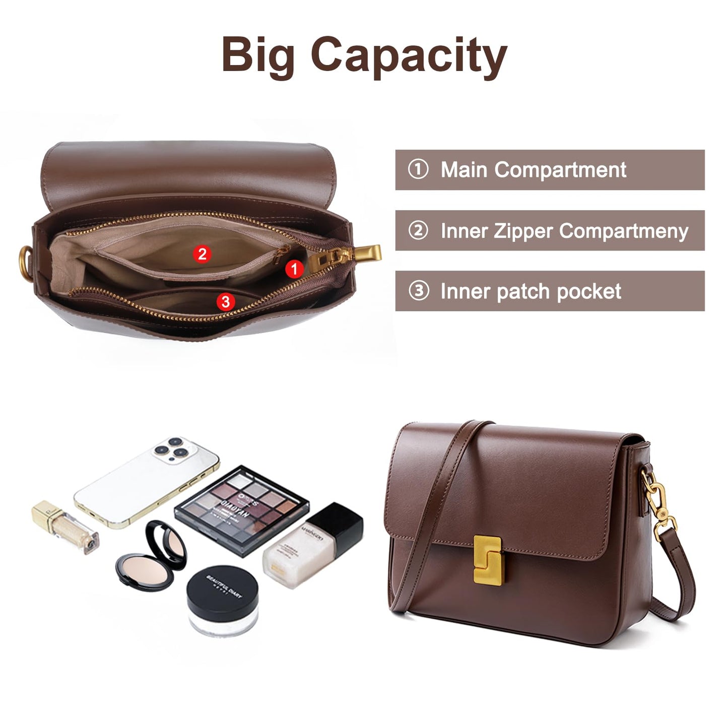 MoreFarther Shoulder Bags for Women, Genuine Leather Crossbody Purses Vintage Handbags-Adjustable Strap Designer Bags (Black)