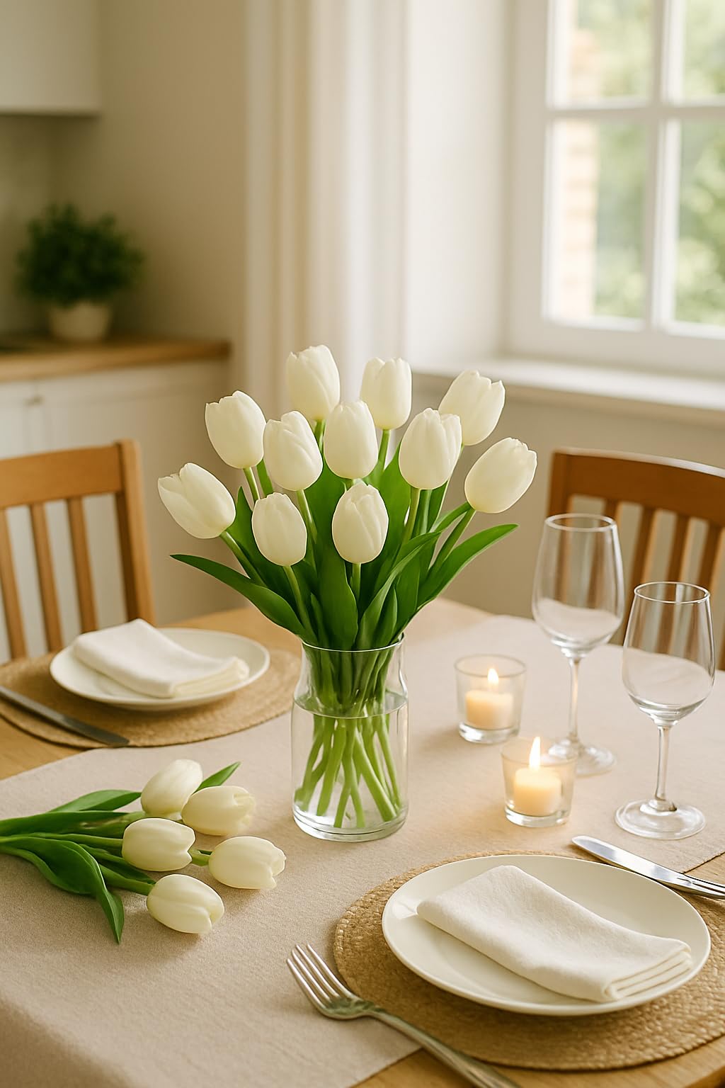 Enirunly 20pcs White Artificial Tulip Silk Fake Flowers 13.5" for Spring Easter Mother's Day Wedding Decor – Bulk Home Kitchen Office Party Supplies, Set