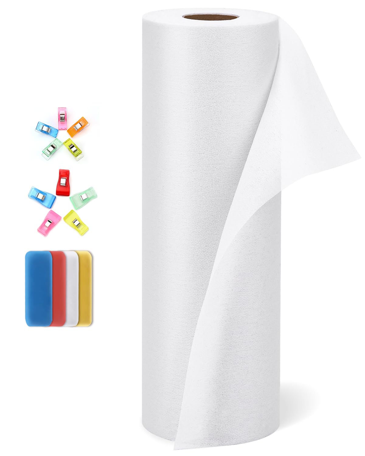 Light Weight Fusible Interfacing for Sewing, 11.6" x 30yd White Interfacing Fabric for Sewing, Fusible Interfacing Single-Sided with Tailors Chalk and Clips for Sewing Supplies DIY Crafts