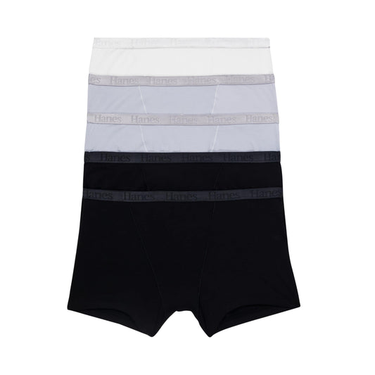 Hanes Women's Originals Supersoft Boxer Briefs, 5-Pack, Viscose from Bamboo Underwear, Black/Silver Opal/White