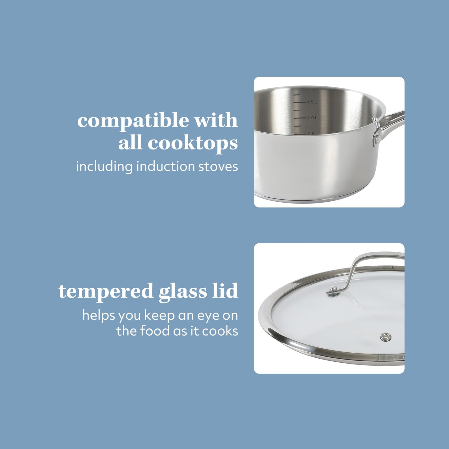 Sur La Table Kitchen Essentials Chef's Deck 10 Piece Stainless Steel Non Toxic Pots and Pans Kitchen Cookware Set w/Triply Encapsulated Base - Induction Safe