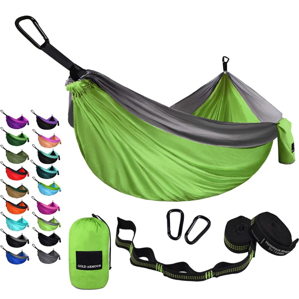 Gold Armour Camping Hammock - Portable Hammock Single Hammock Camping Accessories Gear for Outdoor Indoor Adult Kids, USA Based Brand (Green)