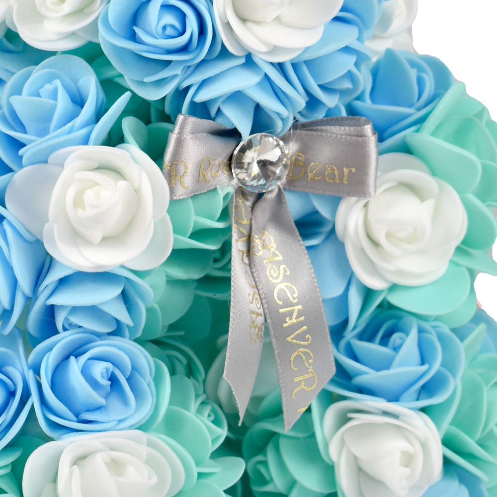 ASENVER Hand Made Artificial Flowers Rose Bear Pure Color for Valentine Birthday and Mother's Day with a 10" Pink Gift Box (Grey Bow-Tricolor Flower)