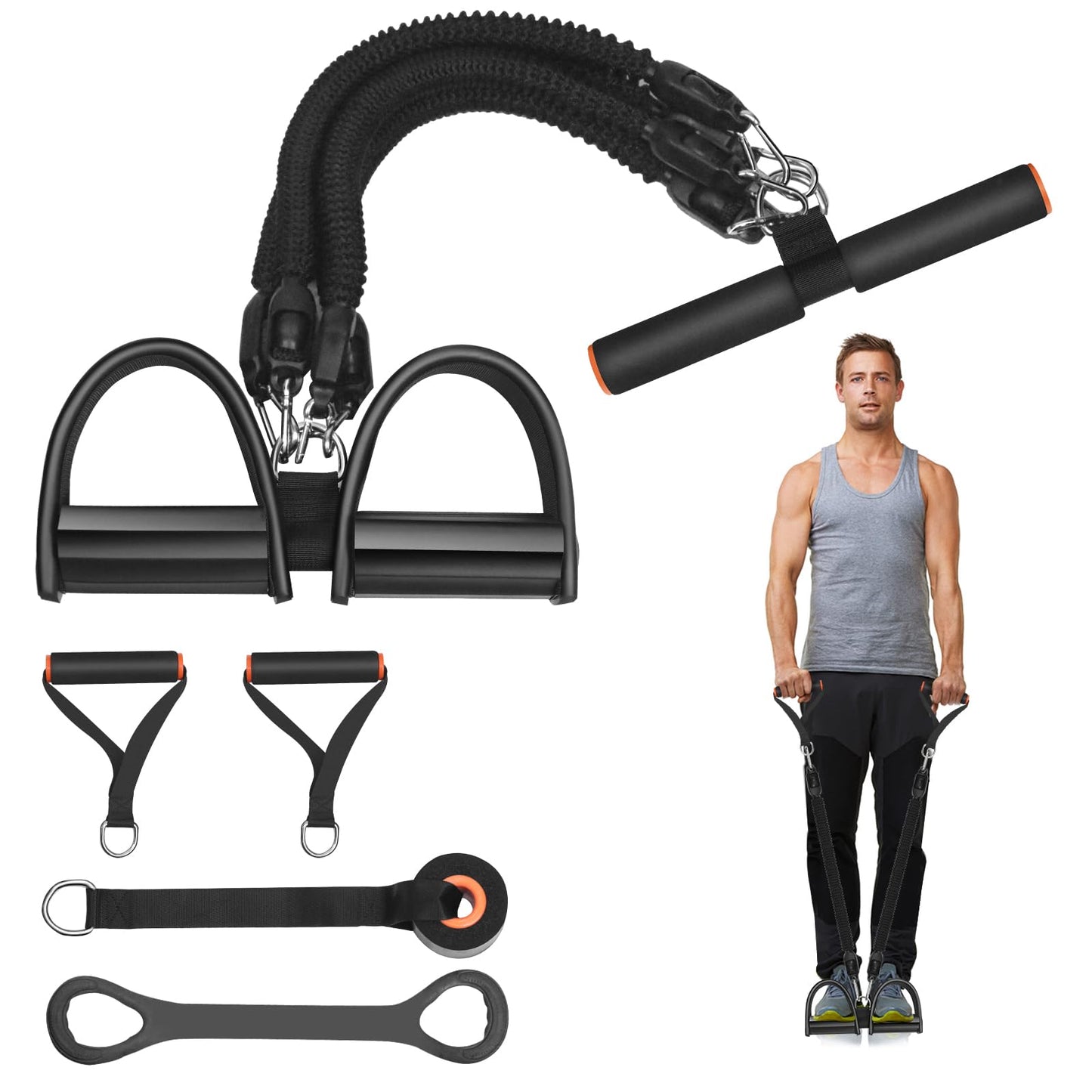 Awaiymi Pedal Resistance Band, Exercise Bands With Handles, Elastic Sit Up Pull Rope, Workout Equipment for Physical Therapy, Home Fitness, Strength Training With 8 Shape Fitness Band