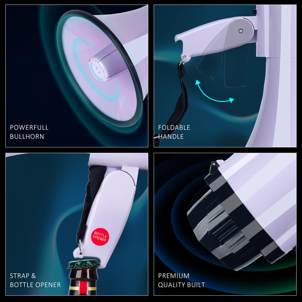 30 Watt Power Portable Megaphone Bullhorn Speaker Voice, Siren/Alarm and 240S Recording with Volume Control and Strap (Purple)