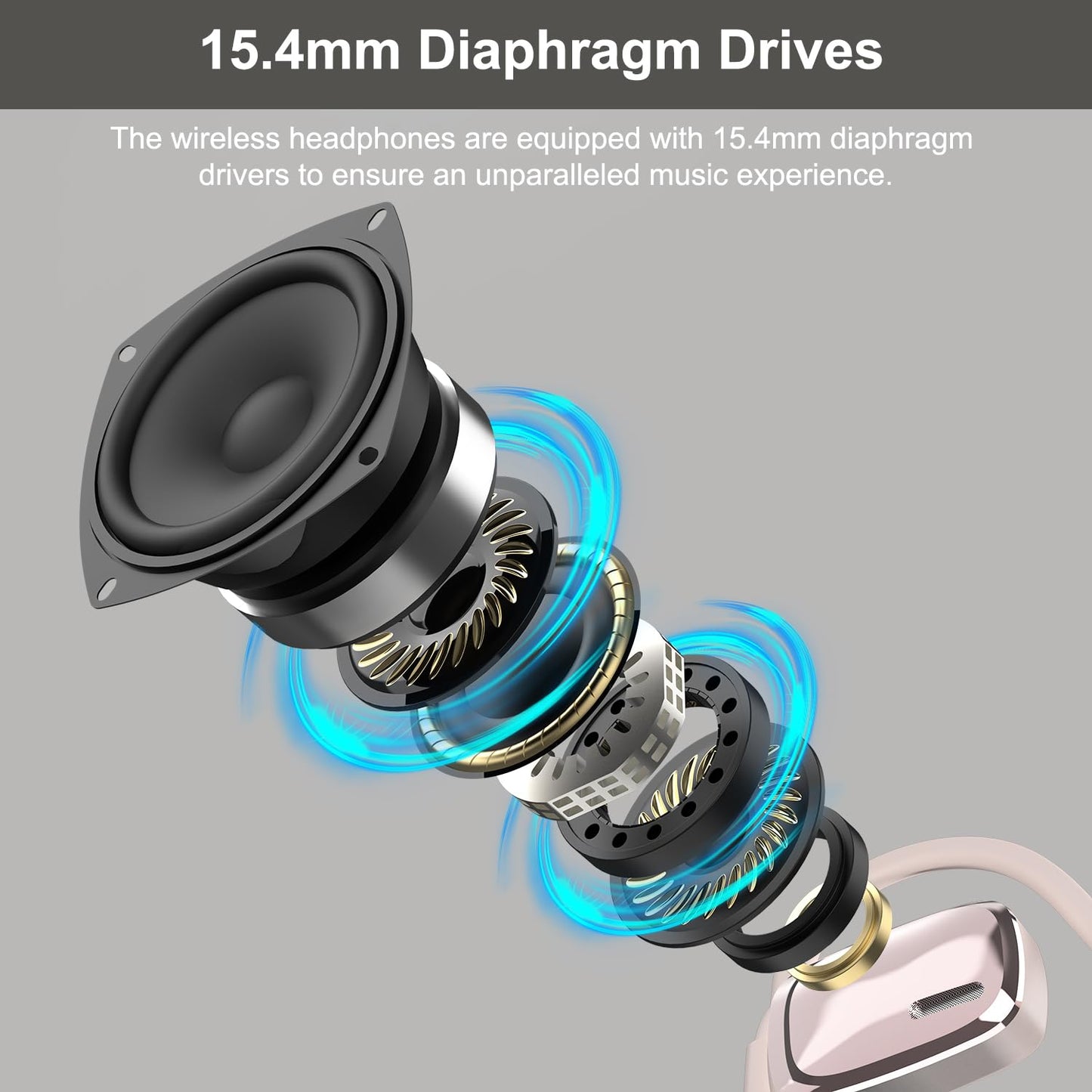 Bluetooth Headphones, LK12 Bluetooth Wireless Headphones with Noise Cancelling Mic, 15.4mm Diaphragm Driver, Open Ear Headset for Meeting Running Cycling (Pink-Louder Volume for Indoor Outdoor)