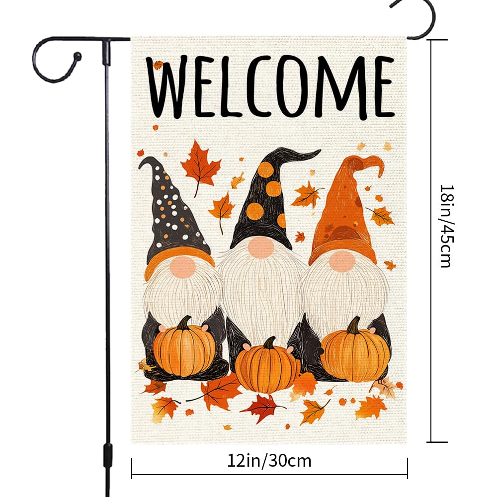 Polka Dots Gnome Garden Flags Welcome Fall Pumpkin Garden Flag 12x18 Inch Double Sided Burlap Autumn Holiday Maple Leaf Yard Outside Patio Lawn Decorations