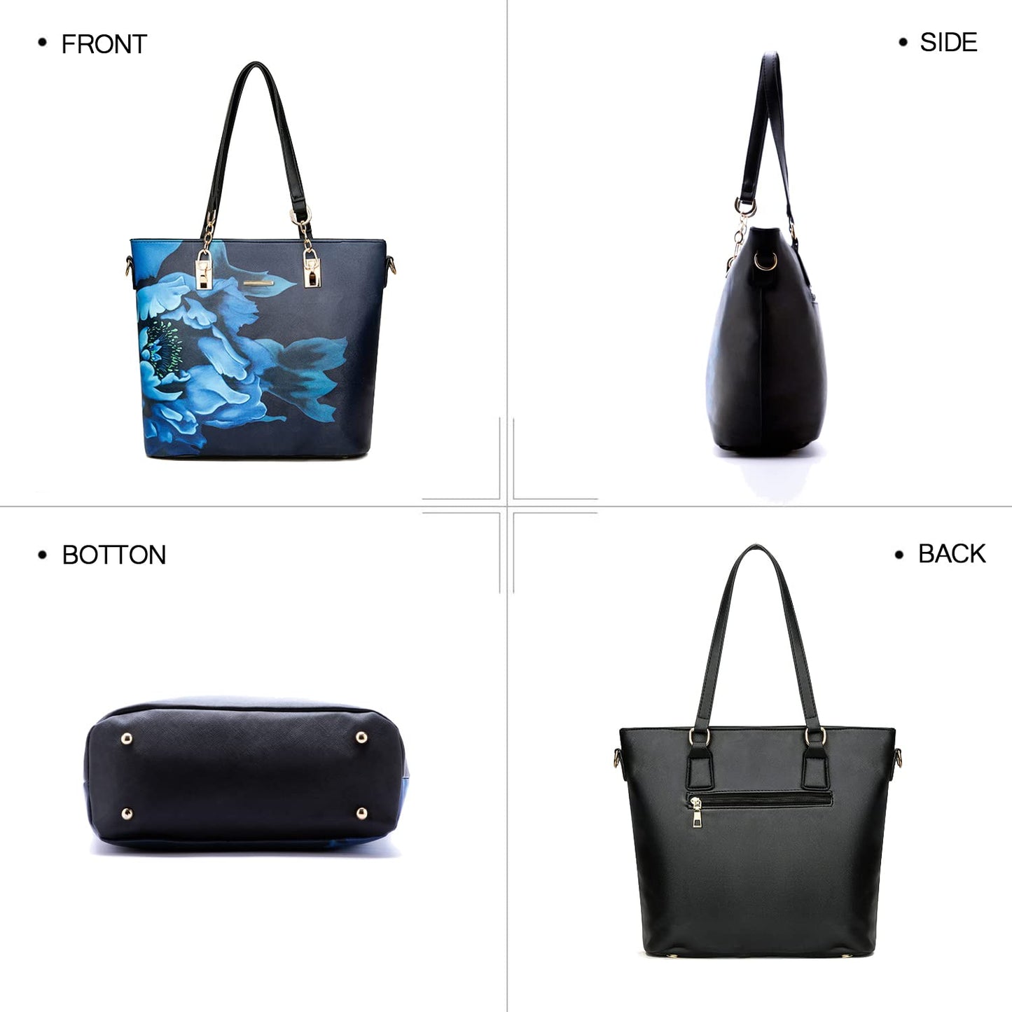 2E-youth Women Designer Purses And Handbags Set Satchel Shoulder Bags Tote Bags 6pcs Wallets (black&blue)