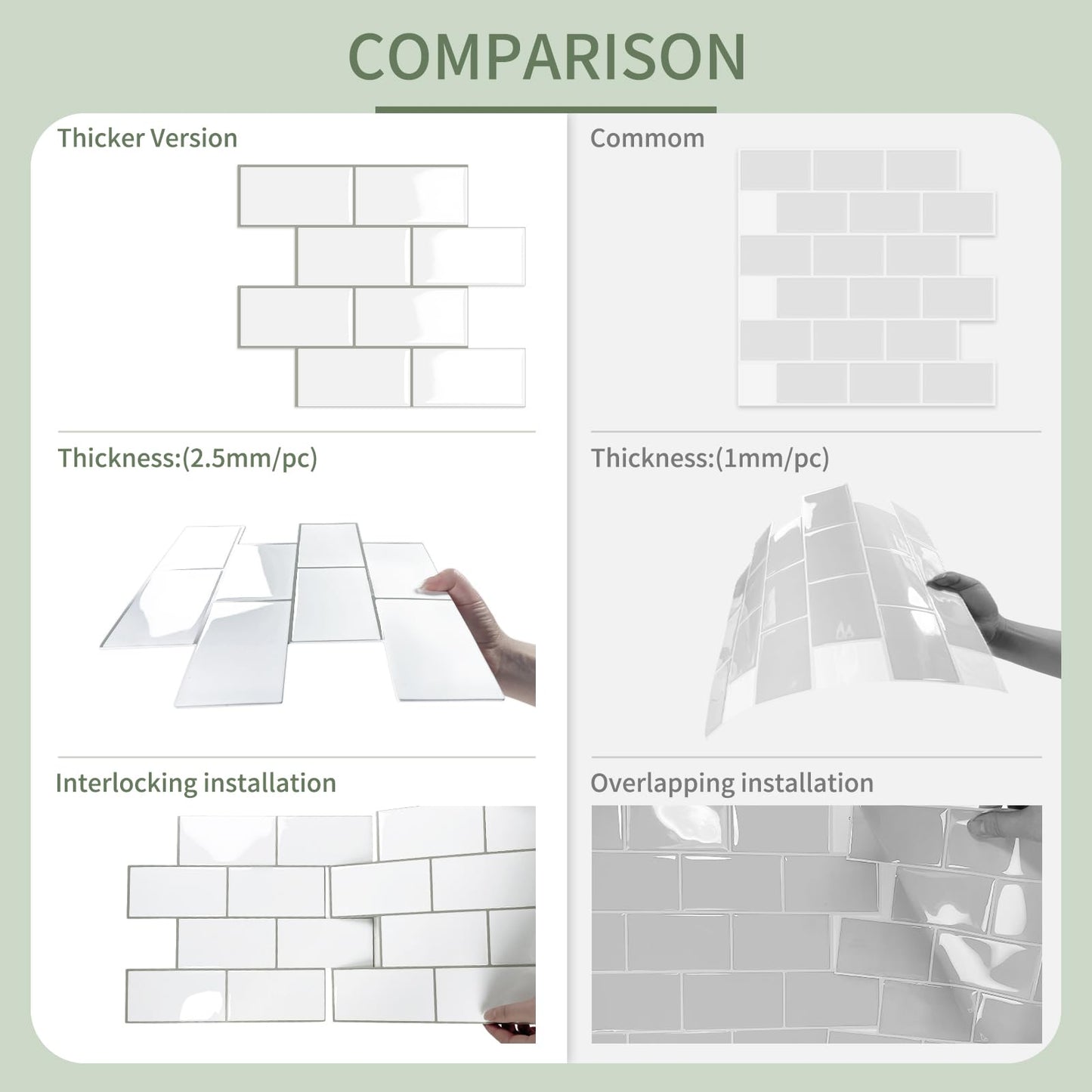 10 Sheet Thicker Subway Tiles White Peel and Stick Backsplash,12.6"x10.6" Self Adhesive Wall Tile Stick on Splashback for Kitchen and Bathroom