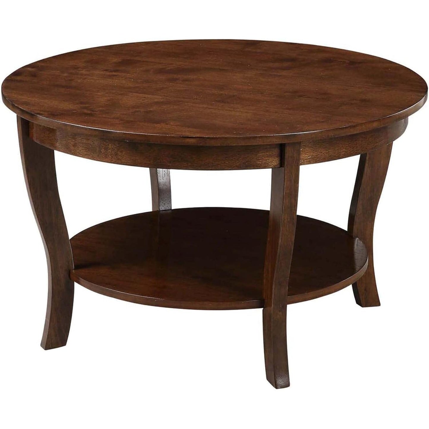 HomeStock Global Greatness Round Coffee Table with Shelf, Wood Finish, Classic Transitional Style Table, Two Tier Spacious Shelving, 30.00 x 30.00 x 18.00 Inch Espresso