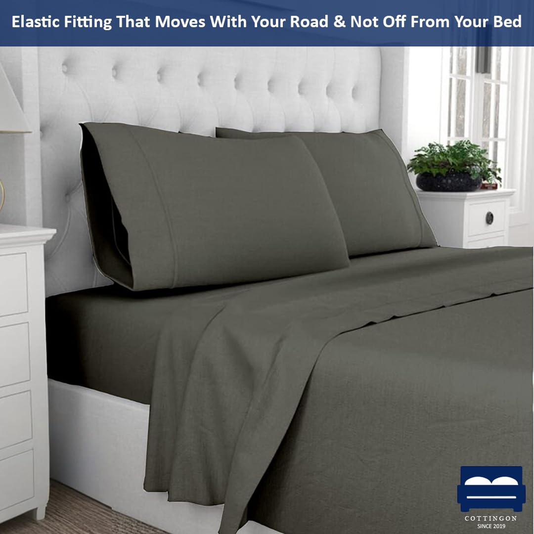 RV King Sheet Set - 4 Piece Cotton Bedding Set, Fits Up to 15" Deep Mattress, RV King 72" x 80", Dark Grey Solid