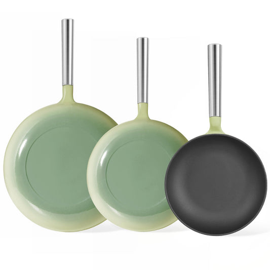KOKHUB Titanium Enameled Cast Iron Skillets, Non Stick Frying Pan Set 3 Piece, 8" 9.5" 11" Non Toxic PFOA Free Cooking Pans, Dishwasher & Oven Safe Cookware, All Cooktops Compatible, Sage Green