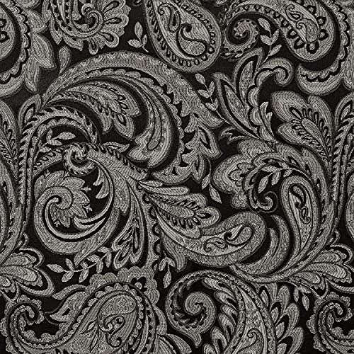 Madison Park Aubrey 2 Panel Curtain Faux Silk Paisley Jacquard, Rod Pocket Curtain For Living Room, Kitchen, Room Darkening Window Drape for Bedroom and Dorm, 2-PK 50x84", Black