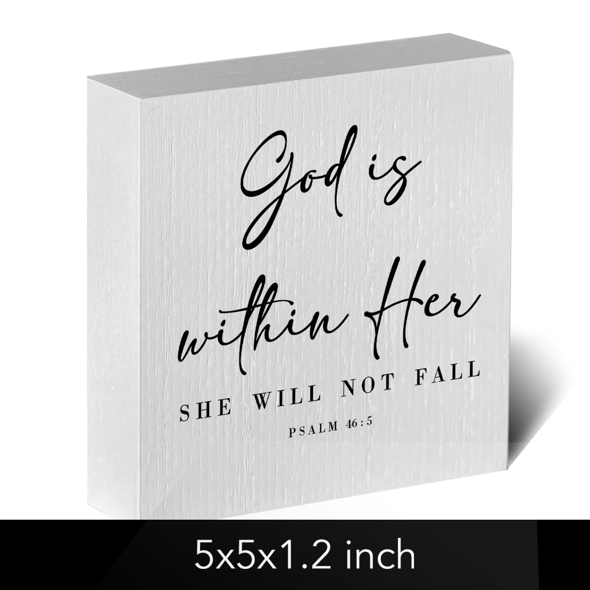 God is within Her Bible Verse Artwork Wood Box Sign Rustic Farmhouse Style Psalm 46 : 5 Christian Wood Block Plaque 5 X 5 Inches Home Office Desk Sign Decor for Presents